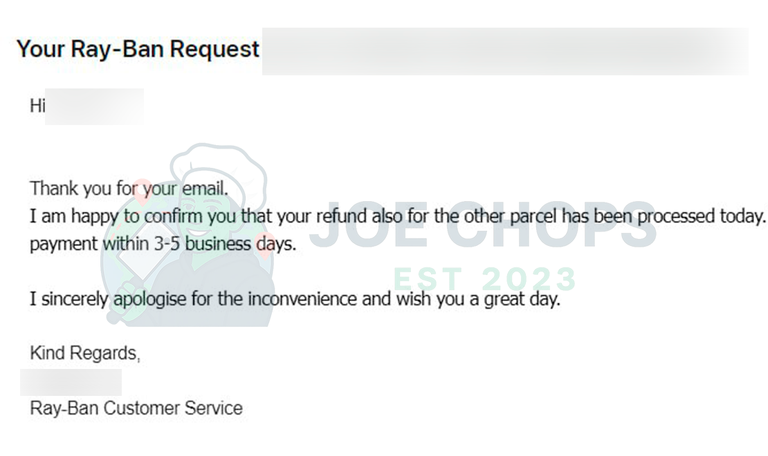 Ray-Ban Order Success